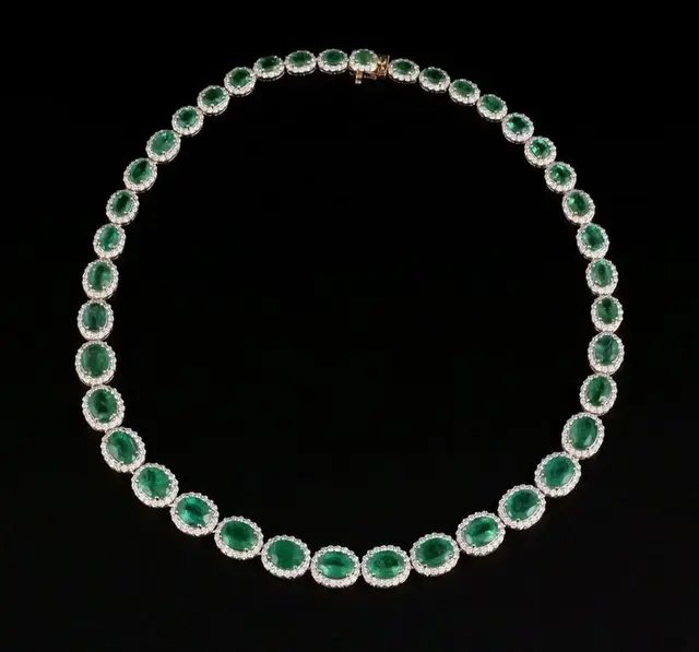 14K Gold Emerald and Diamond Necklace