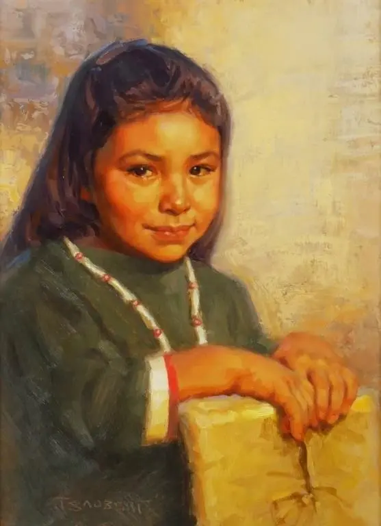 TOM SAUBERT Portrait Native American Child Ptg