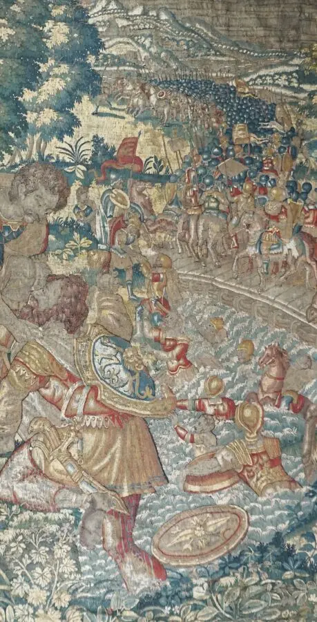 BRUXELLES : Panneau de tapisserie détouré en laine polychrome soie et fils d'or