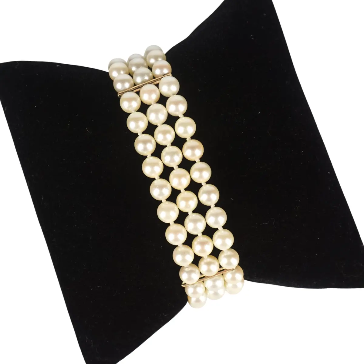 Élégant bracelet trois rangs de perles blanches (D