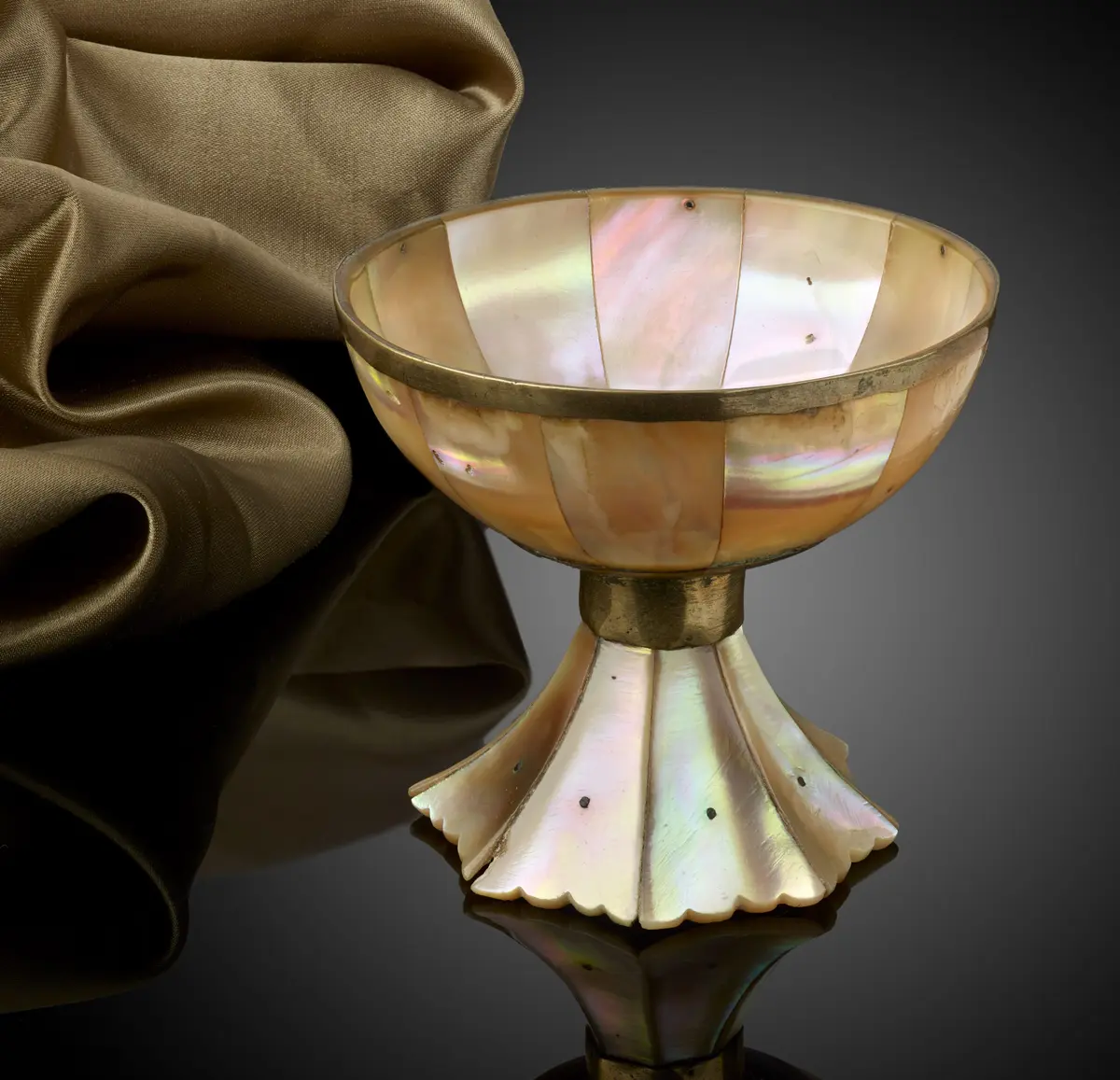 A Small Gujarat Mother of Pearl Cup, with Gilt Copper and Silver Gilt