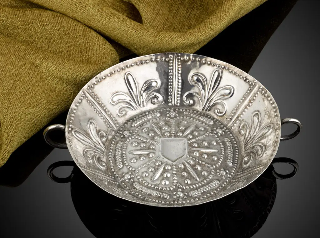 A Charles I silver Saucer Dish with scrolled handles