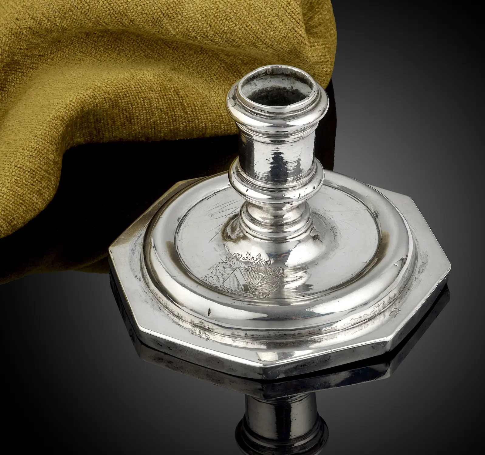 A little 17th century silver Spanish night light Candlestick