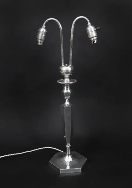 Antique Art Deco Silver Plated Twin Arm Table Lamp by Elkington C1920