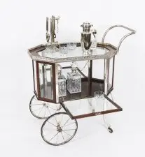 Antique French Art Deco Gilded Bar Cart / Serving Trolley Circa 1920 20th C