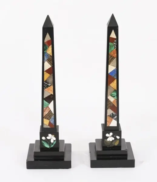 Antique Pair Grand Tour Ashford Specimen Marble Obelisks C.1890