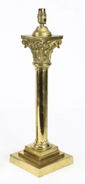 Antique Victorian Brass Corinthian Column Table Lamp 19th C
