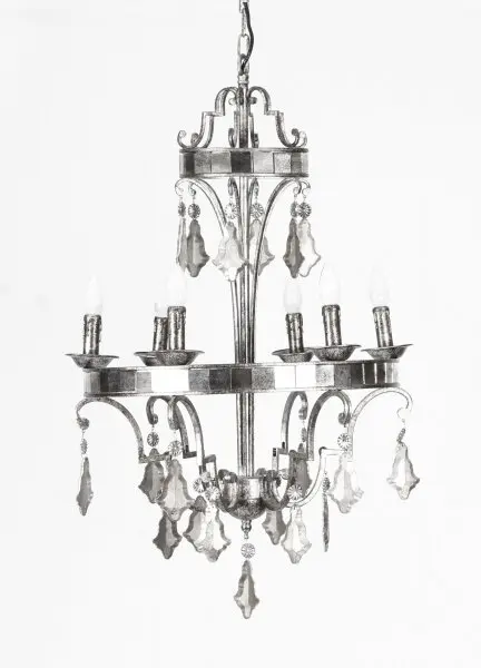Vintage Silvered Bronze & Mirrored Chandelier Late 20th Century