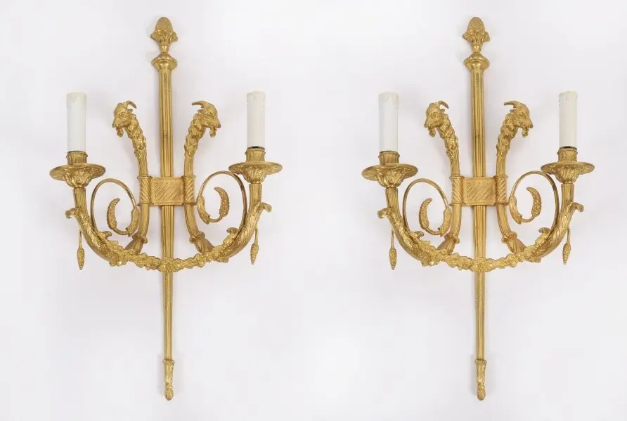 Antique Pair French Neo-classical Ormolu Wall Lights Appliques 19th century
