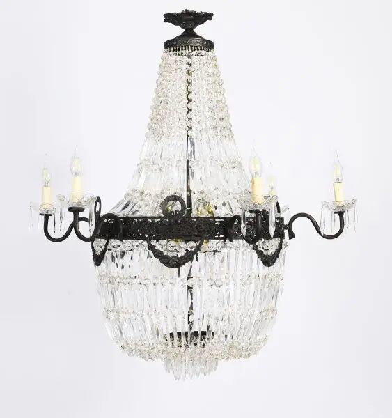 Antique Louis Revival 14 light Ballroom Cut Crystal Tent Chandelier c1920