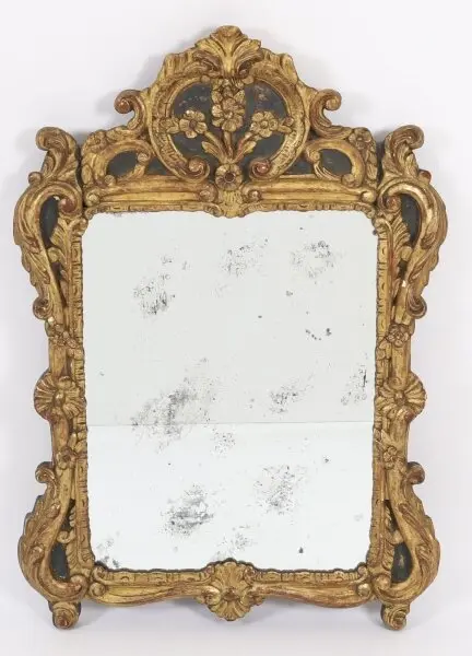 Antique French Giltwood Overmantel Rococo Mirror 18th Century 92x64cm