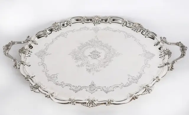 Antique Victorian Oval Silver Plated Tray Thomas Bradbury & Sons 19th C