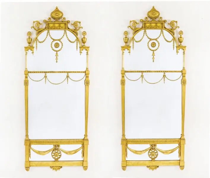 Antique Pair 6ft George III Adam Revival Giltwood Mirrors 19th C 190 x 76cm