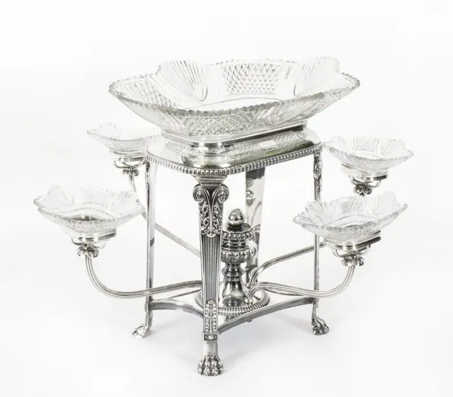Antique Old Sheffield Plate Cut Glass Epergne Centrepiece C1820 19th C