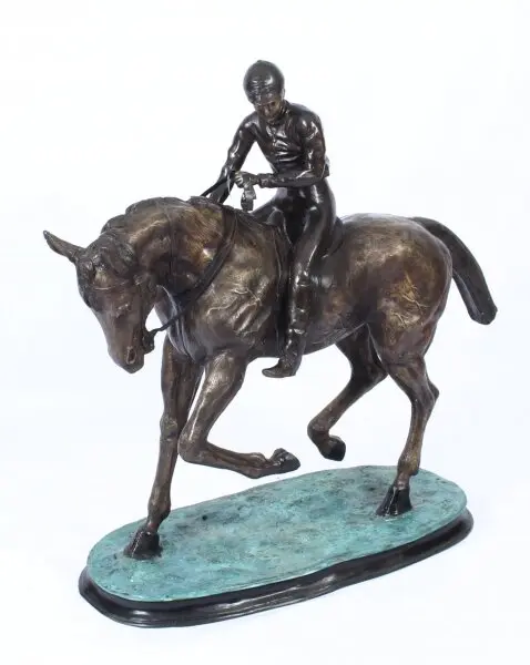 Vintage Large Horse & Jockey Bronze Sculpture Mene' 20th Century