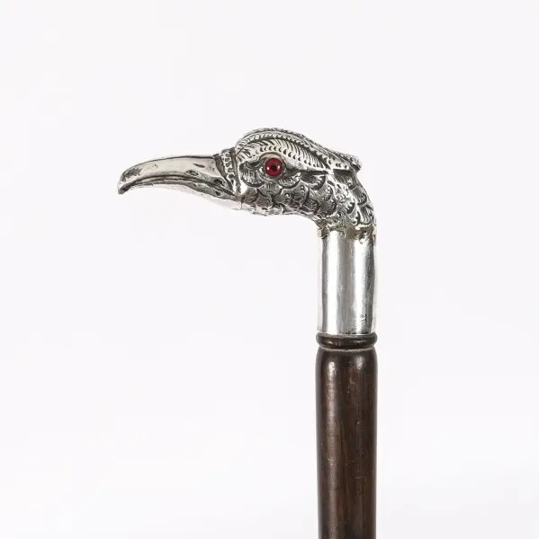 Antique French Novelty Pheasant Silver Walking Stick Cane 19th C 92cm