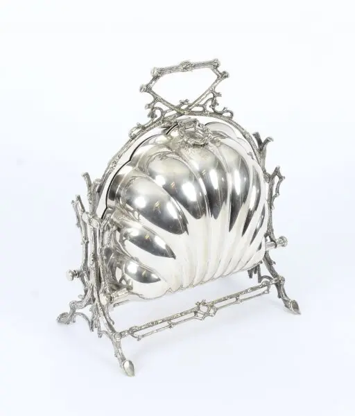 Antique Victorian Silver Plated Shell Folding Biscuit Box by Elkington 19thC