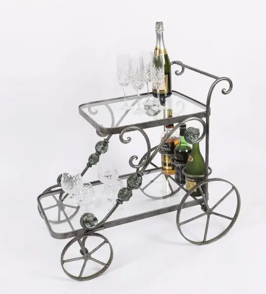 Vintage Modernist French Modernist Gilded Drinks Serving Trolley Mid Century