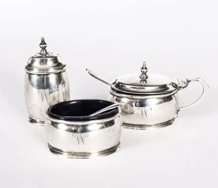 Antique George V Silver Cruet Set William Neale & Son 1934.