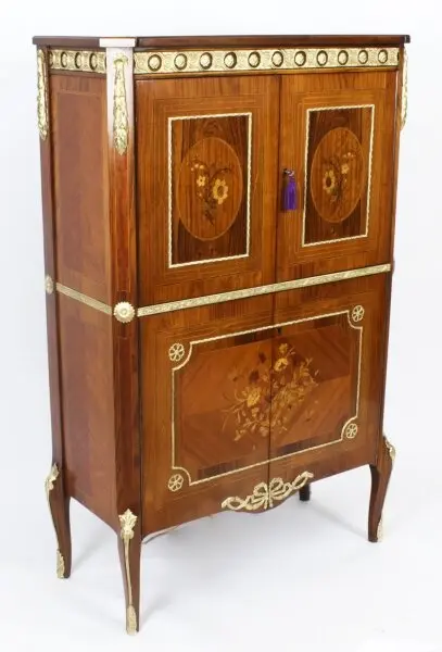 Vintage Meuble Francais ormolu mounted burr walnut cocktail cabinet