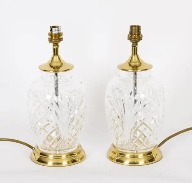 Vintage Pair Large Cut Glass Table Lamps 20th Century