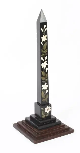 Antique Victorian Ashford Pietra Dura Marble Obelisk 19th Century