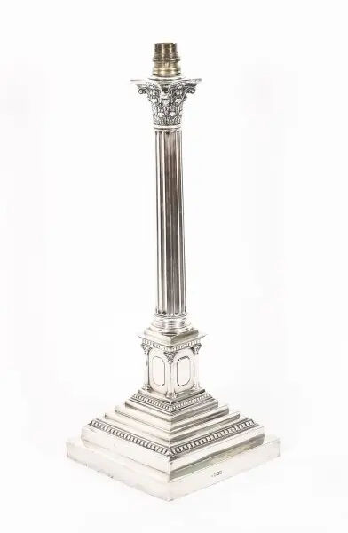 Antique 18" Sterling Silver Corinthian Column Table Lamp Walter Latham