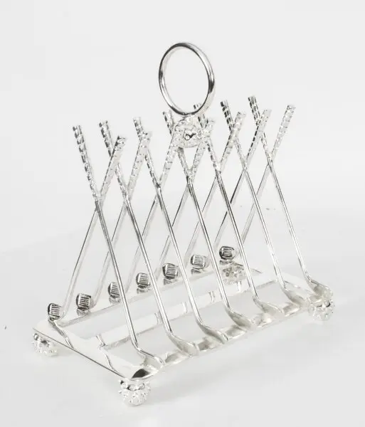 Vintage Silver Plated Letter Toast Rack Crossed Golf Clubs 20th C
