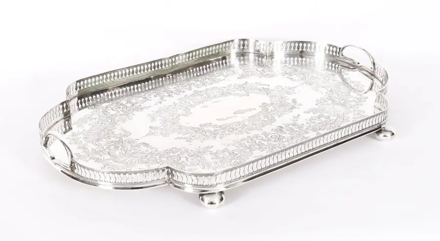Antique Edwardian Silver Plated Gallery Tray by James Deakin C1900