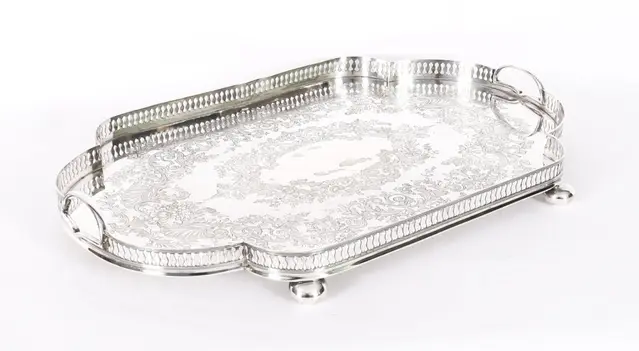 Antique Edwardian Silver Plated Gallery Tray by James Deakin C1900