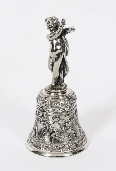 Antique Silver Plated Hand Bell Renaissance Revival 19th Century