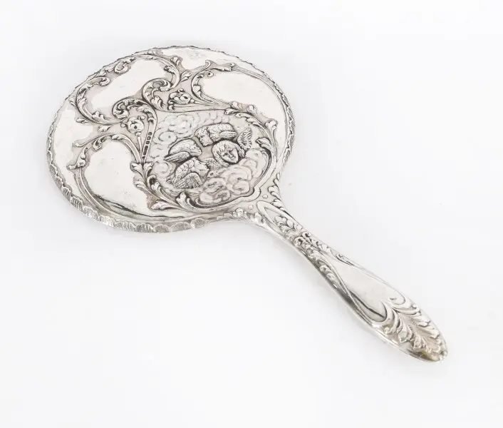 Antique Sterling Silver Cherubs Hand Mirror S Blanckensee & Son Birmingham 1912
