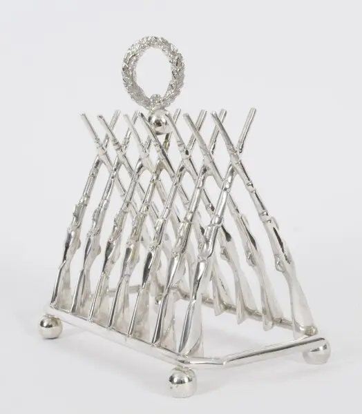 Vintage Large Silver Plated Crossed Rifles Toast Rack 20th Century