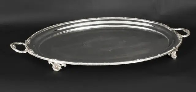 Antique Large German Oval Silver Plated Tray Peters Hamburg 19th C