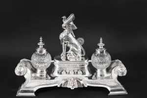 Antique Victorian Egyptian Revival Inkstand Standish by Wilkinson & Co 19thC