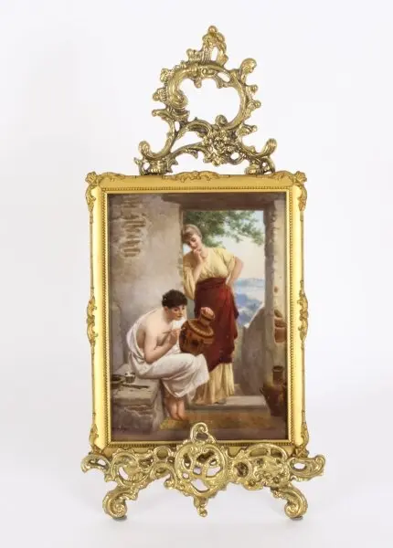 Antique Berlin KPM Plaque 'KUNST BRINGT GUNST On Stand 19th Century