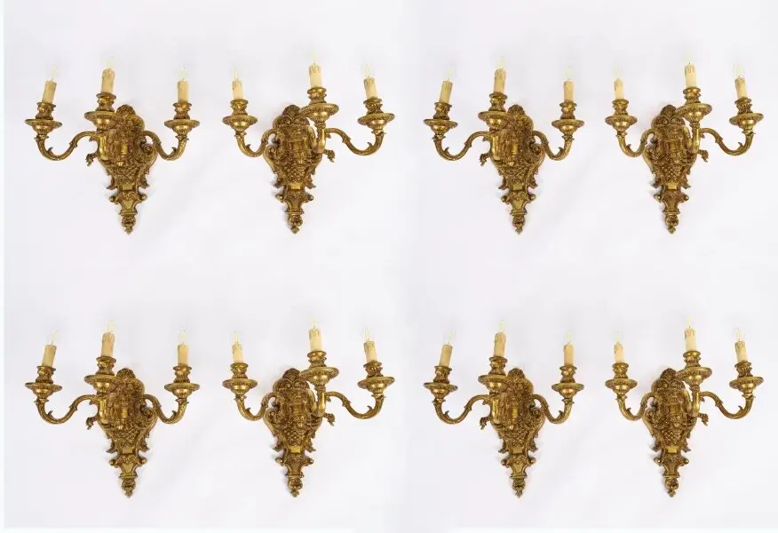 Antique set of 8 French Gilt Bronze Ormolu Wall Lights Appliques Circa 1900