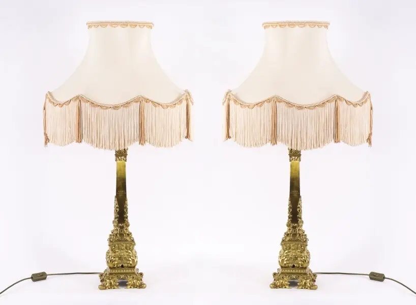 Antique Monumental Pair French Ormolu Corby Castle Table Lamps C1850