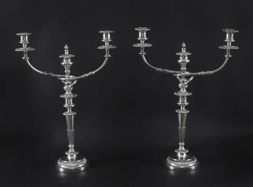 Antique Pair Large George III Three Light Candelabra by Matthew Boulton 18th C