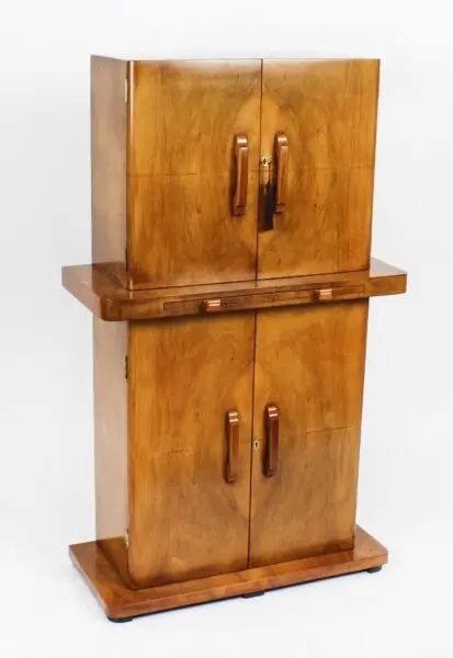 Antique Art Deco Epstein Manner Burr Walnut Cocktail Cabinet Dry Bar c.1920