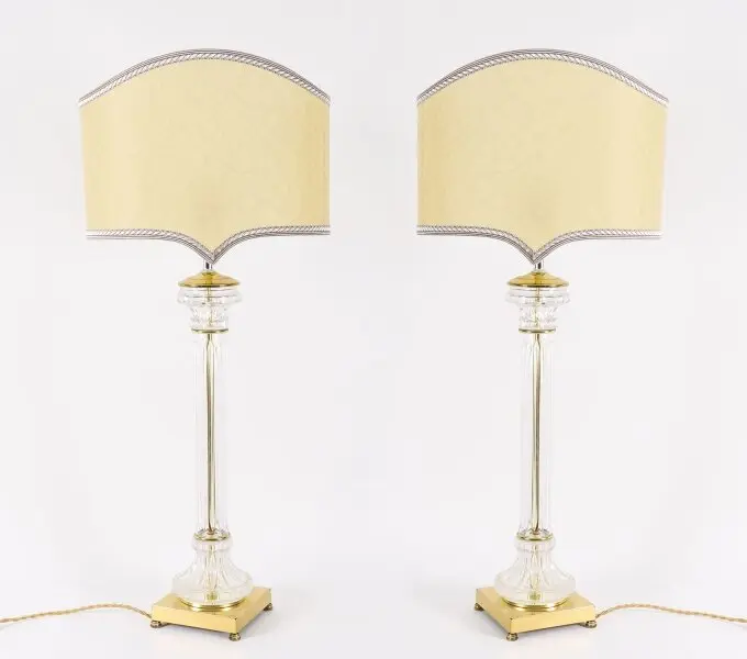Antique Monumental Pair Art Deco Glass & Ormolu Table Lamps 20th C
