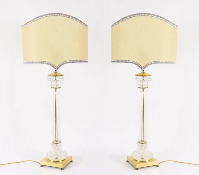 Antique Monumental Pair Art Deco Glass & Ormolu Table Lamps 20th C