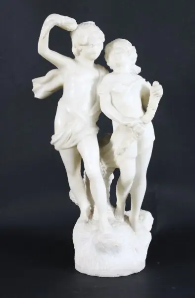 Antique Marble Sculpture of Two Siblings 20th Century