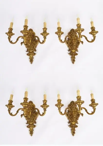 Antique Set of 4 French Gilt Bronze Ormolu Wall Lights Appliques Circa 1900