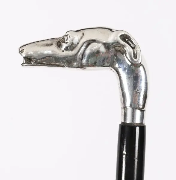 Antique French Silver Greyhound Walking Stick Cane19th C 93cm / 37inch