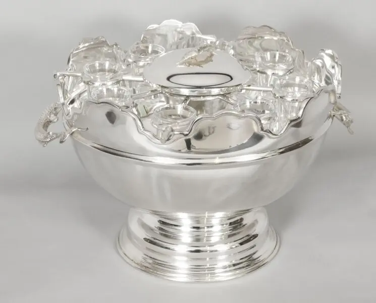 Vintage Silver Plated Monteith Caviar & Vodka Set Cooler 20th C
