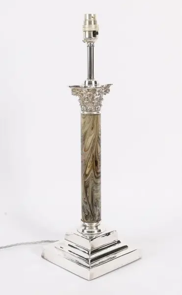 Antique Victorian Silver Plated Corinthian Column Table Lamp 1895 19th C