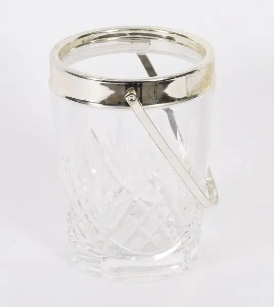 Vintage Silver Plate & Crystal Ice Pail Bucket Mid 20th Century