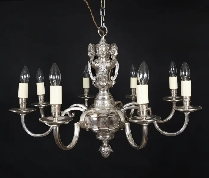 Antique English Silver Plated Chandelier Circa 1920 20th C