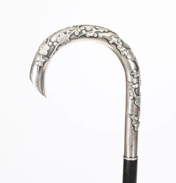 Antique Hong Kong Silver Walking Cane Wang Hing & Company 宏興 19thC